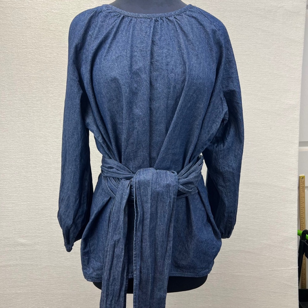 Eloquii Womens Size 16 Dramatic Peplum Denim Wrap Tie Waist Tunic Blouse - Picture 10 of 15